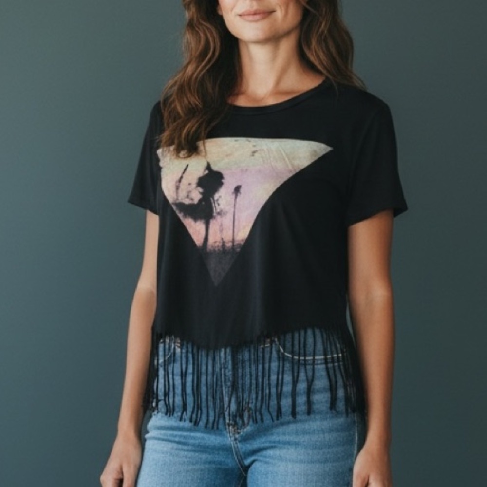 Chic Black Fringe Graphic Tee